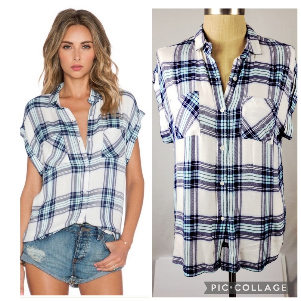 Rails Blue Plaid Button-Up Shirt M